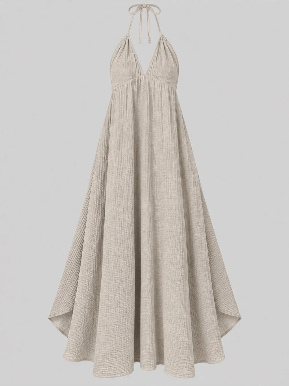 LoveStitch Women's Gauze Halter Maxi Dress - Beige/Taupe - S/M